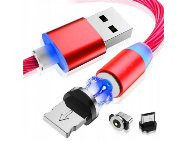 KABEL MAGNETYCZNY 3w1 USB MICRO IPHONE TYP-C LED