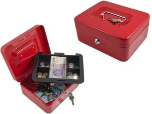 KASETKA NA PIENIĄDZE MONETY SEJF METALOWA DUŻA