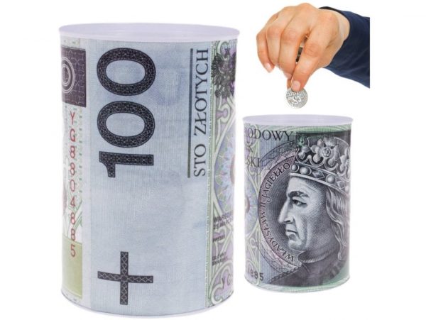 SKARBONKA PUSZKA METALOWA PIENIĄDZE BANKNOT