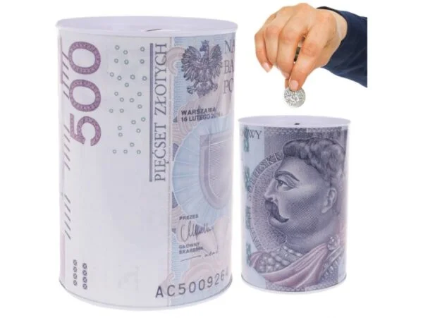 SKARBONKA PUSZKA METALOWA PIENIĄDZE BANKNOT