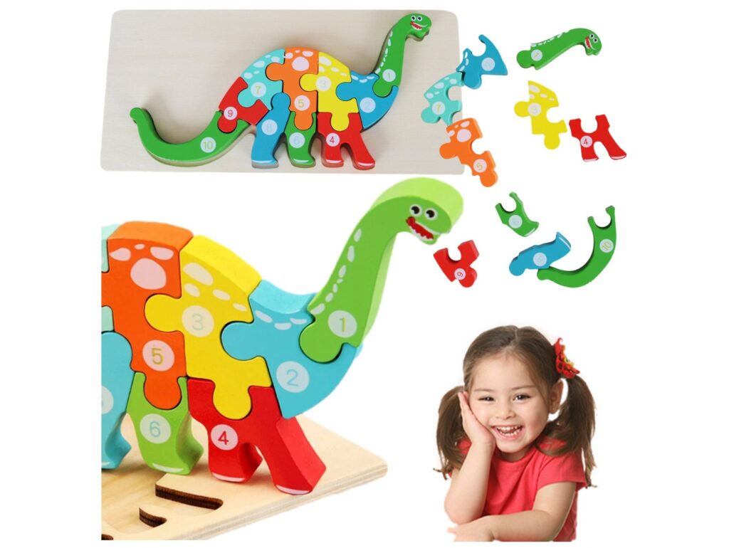 PUZZLE KLOCKI DREWNIANE EDUKACYJNE - dinozaur