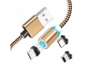 KABEL USB-MICRO USB-C LIGHTNING TYP-C 3w1 MAGNETYCZNY - złoty