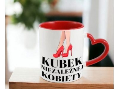 KUBEK DO SUBLIMACJI 330ML CZERWONY UCHWYT SERCE - grupa dzień kobiet