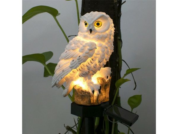 LAMPA SOLARNA OGRODOWA SOWA 30cm - biały
