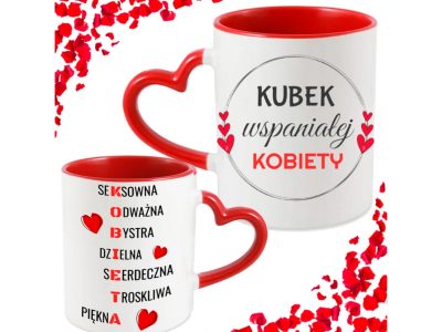 KUBEK DO SUBLIMACJI 330ML CZERWONY UCHWYT SERCE - grupa dzień kobiet