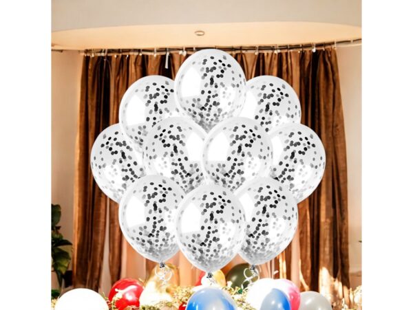 BALONY Z KONFETTI 25CM 50SZT - srebrny