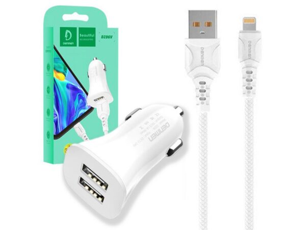 DENMEN ŁADOWARKA SAMOCHODOWA 3A + KABEL IPHONE 3100mA 2XUSB