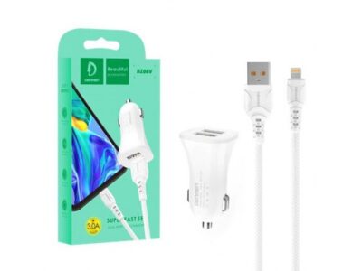 DENMEN ŁADOWARKA SAMOCHODOWA 3A + KABEL IPHONE 3100mA 2XUSB