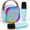 ZESTAW KARAOKE 2 MIKROFONY LED BLUETOOTH - niebieski