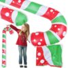 BALON CUKIEREK ŚWIĄTECZNY 90CM - zielono czerwone paski z kropkami