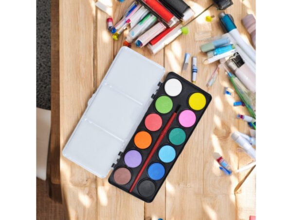 FARBY WODNE NA PALECIE 12SZT + PĘDZELEK - czarny