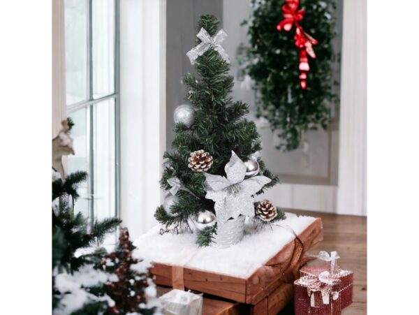 CHOINKA SZTUCZNA Z PRZYSTROJENIEM 40cm - srebrny