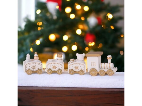 POCIĄG DREWNIANY DEKORACJA BOŻE NARODZENIE 24x8cm - biały