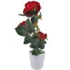 RÓŻA KWIAT SZTUCZNY 38cm 3 KWIATY W DONICZCE - czerwony