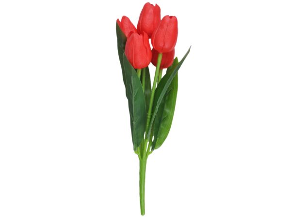 TULIPAN BUKIET SZTUCZNY PIANKOWY 5 KWIATÓW 29cm - czerwony