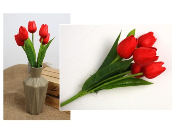 TULIPAN BUKIET SZTUCZNY PIANKOWY 5 KWIATÓW 29cm - czerwony