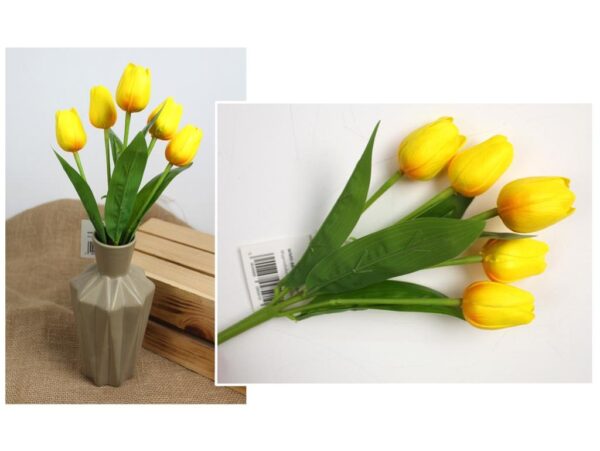 TULIPAN BUKIET SZTUCZNY PIANKOWY 5 KWIATÓW 29cm - żółto-pomarańczowy