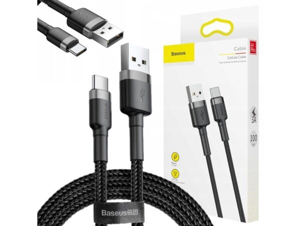 BASEUS NYLONOWY KABEL USB TYPE-C USB-C QUICK CHARGE 3.0 3A 100CM 379 UNIWERSLANY CATKLF-BG1