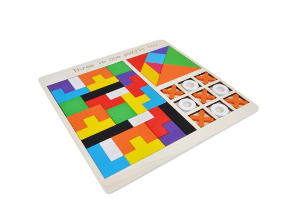 TETRIS TANGRAM KÓŁKO I KRZYŻYK UKŁADANKA DREWNIANA 3w1