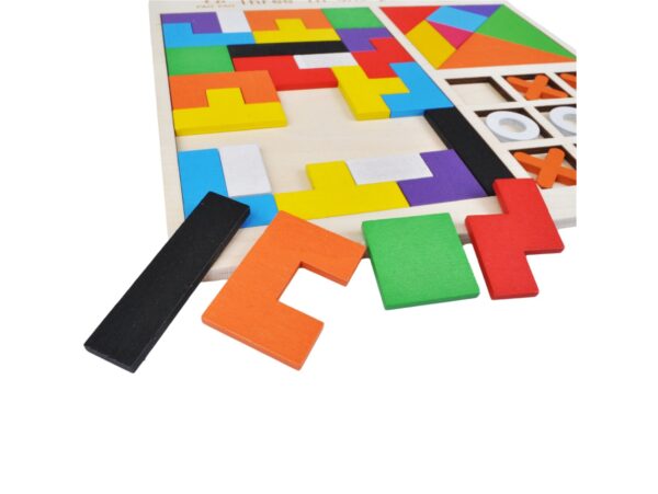 TETRIS TANGRAM KÓŁKO I KRZYŻYK UKŁADANKA DREWNIANA 3w1