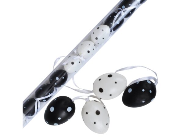 JAJKA WIELKANOCNE Z ZAWIESZKĄ 12SZT 4x3cm - biało-czarne