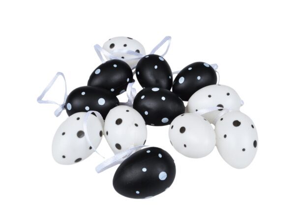 JAJKA WIELKANOCNE Z ZAWIESZKĄ 12SZT 4x3cm - biało-czarne