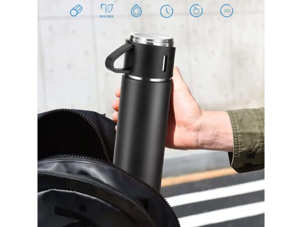 TERMOS Z 3 FILIŻANKAMI ZESTAW PREZENTOWY - czarny