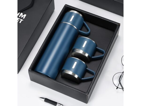 TERMOS Z 3 FILIŻANKAMI ZESTAW PREZENTOWY - niebieski
