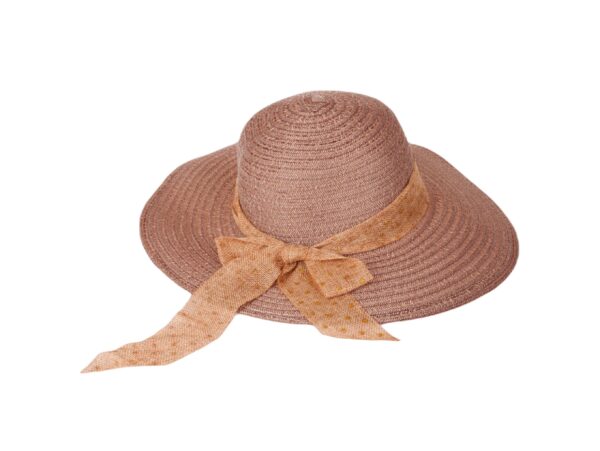 KAPELUSZ DAMSKI Z WSĄŻKĄ W ZŁOTE KROPKI 40cm - brązowy