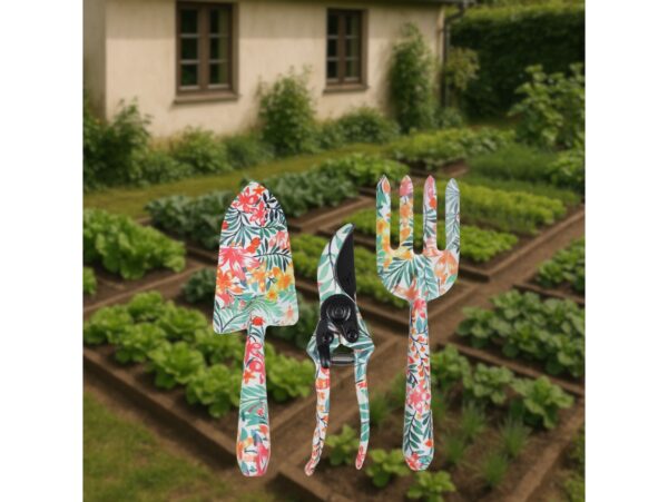 NARZĘDZIA OGRODOWE 3SZT - pomarańczowe kwiaty