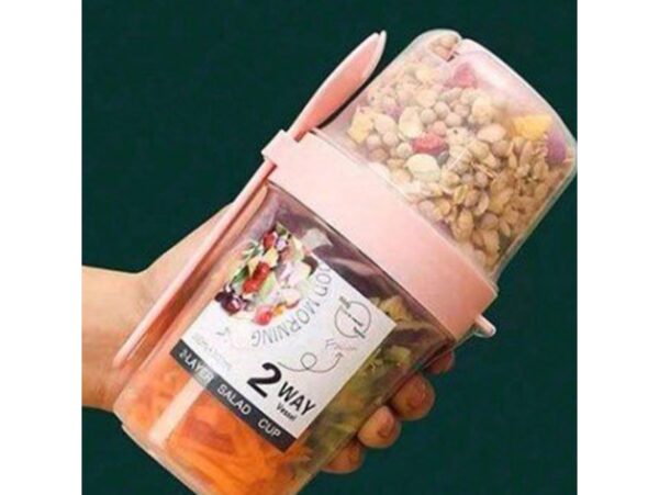 POJEMNIK ŚNIADANIOWY KUBEK Z WIDELCEM - brzoskwiniowy