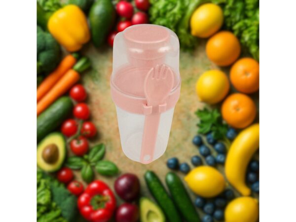 POJEMNIK ŚNIADANIOWY KUBEK Z WIDELCEM - brzoskwiniowy