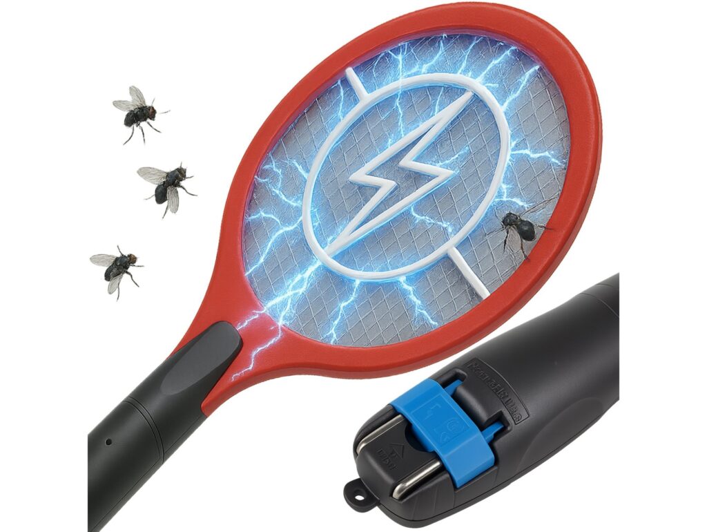 ŁAPKA NA MUCHY ELEKTRYCZNA NA AKUMULATOR DO GNIAZDKA - czerwony