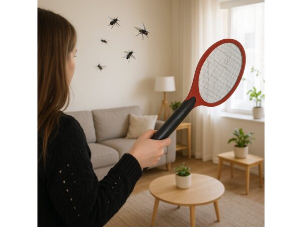 ŁAPKA NA MUCHY ELEKTRYCZNA NA AKUMULATOR DO GNIAZDKA - czerwony