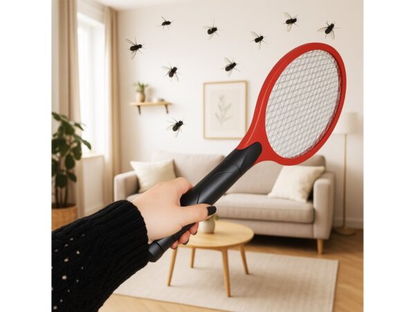 ŁAPKA NA MUCHY ELEKTRYCZNA NA AKUMULATOR DO GNIAZDKA - czerwony