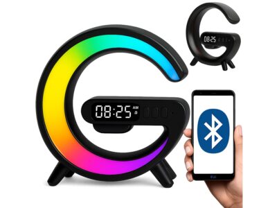 GŁOŚNIK BLUETOOTH LAMPKA LED ŁADOWARKA - czarny