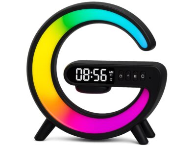 GŁOŚNIK BLUETOOTH LAMPKA LED ŁADOWARKA - czarny