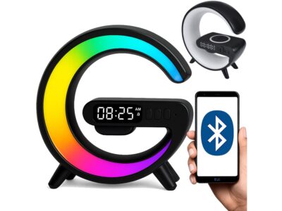 GŁOŚNIK BLUETOOTH LAMPKA LED ŁADOWARKA - czarny