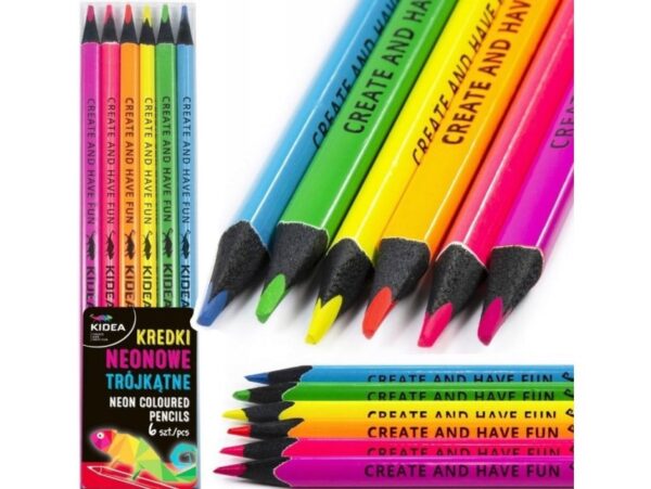 KIDEA KREDKI NEONOWE TRÓJKĄTNE 6 KOLORÓW