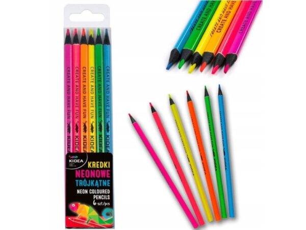 KIDEA KREDKI NEONOWE TRÓJKĄTNE 6 KOLORÓW