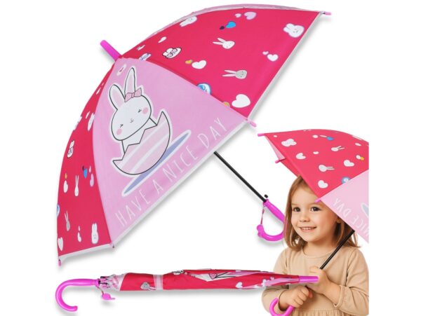 PARASOL DZIECIĘCY Z GWIZDKIEM 85CM 8 DRUTÓW PÓŁAUTOMAT - królik