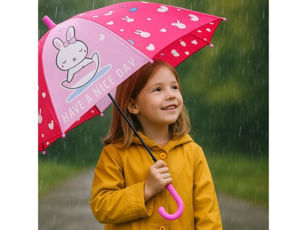 PARASOL DZIECIĘCY Z GWIZDKIEM 85CM 8 DRUTÓW PÓŁAUTOMAT - królik