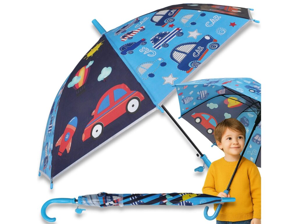 PARASOL DZIECIĘCY Z GWIZDKIEM 85CM 8 DRUTÓW PÓŁAUTOMAT - niebieski