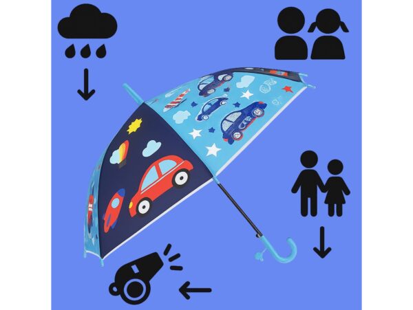 PARASOL DZIECIĘCY Z GWIZDKIEM 85CM 8 DRUTÓW PÓŁAUTOMAT - niebieski