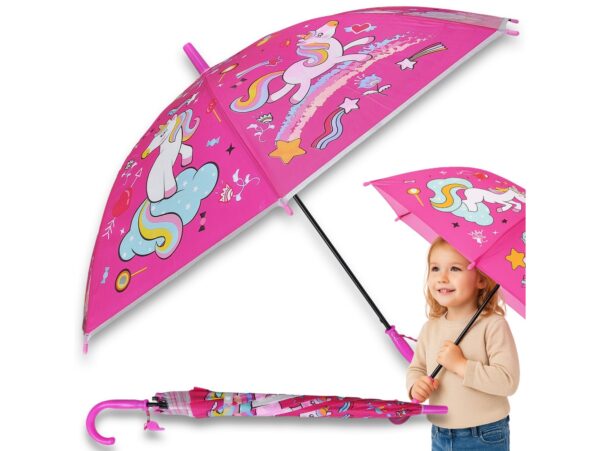 PARASOL DZIECIĘCY Z GWIZDKIEM 85CM 8 DRUTÓW PÓŁAUTOMAT - różowy