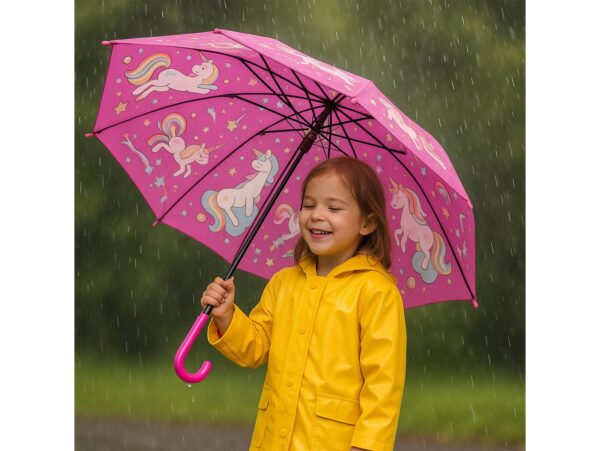 PARASOL DZIECIĘCY Z GWIZDKIEM 85CM 8 DRUTÓW PÓŁAUTOMAT - różowy