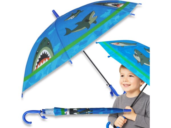 PARASOL DZIECIĘCY Z GWIZDKIEM 85CM 8 DRUTÓW PÓŁAUTOMAT - rekin