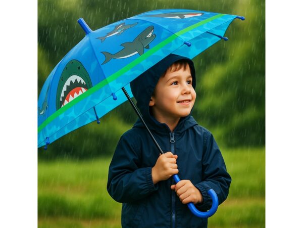 PARASOL DZIECIĘCY Z GWIZDKIEM 85CM 8 DRUTÓW PÓŁAUTOMAT - rekin