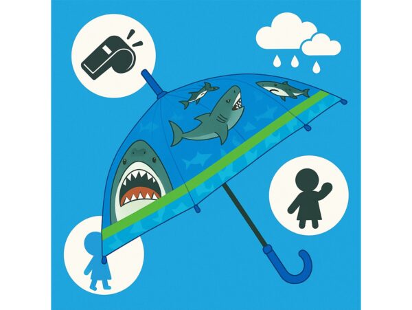 PARASOL DZIECIĘCY Z GWIZDKIEM 85CM 8 DRUTÓW PÓŁAUTOMAT - rekin