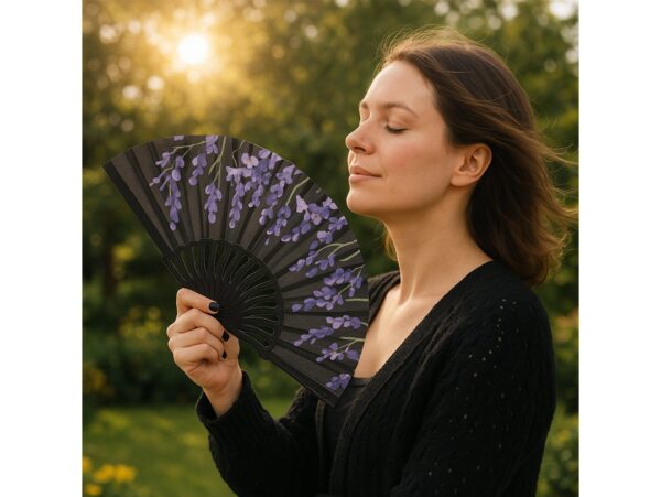 WACHLARZ MATERIAŁOWY KWIATY 25CM - fioletowe kwiaty